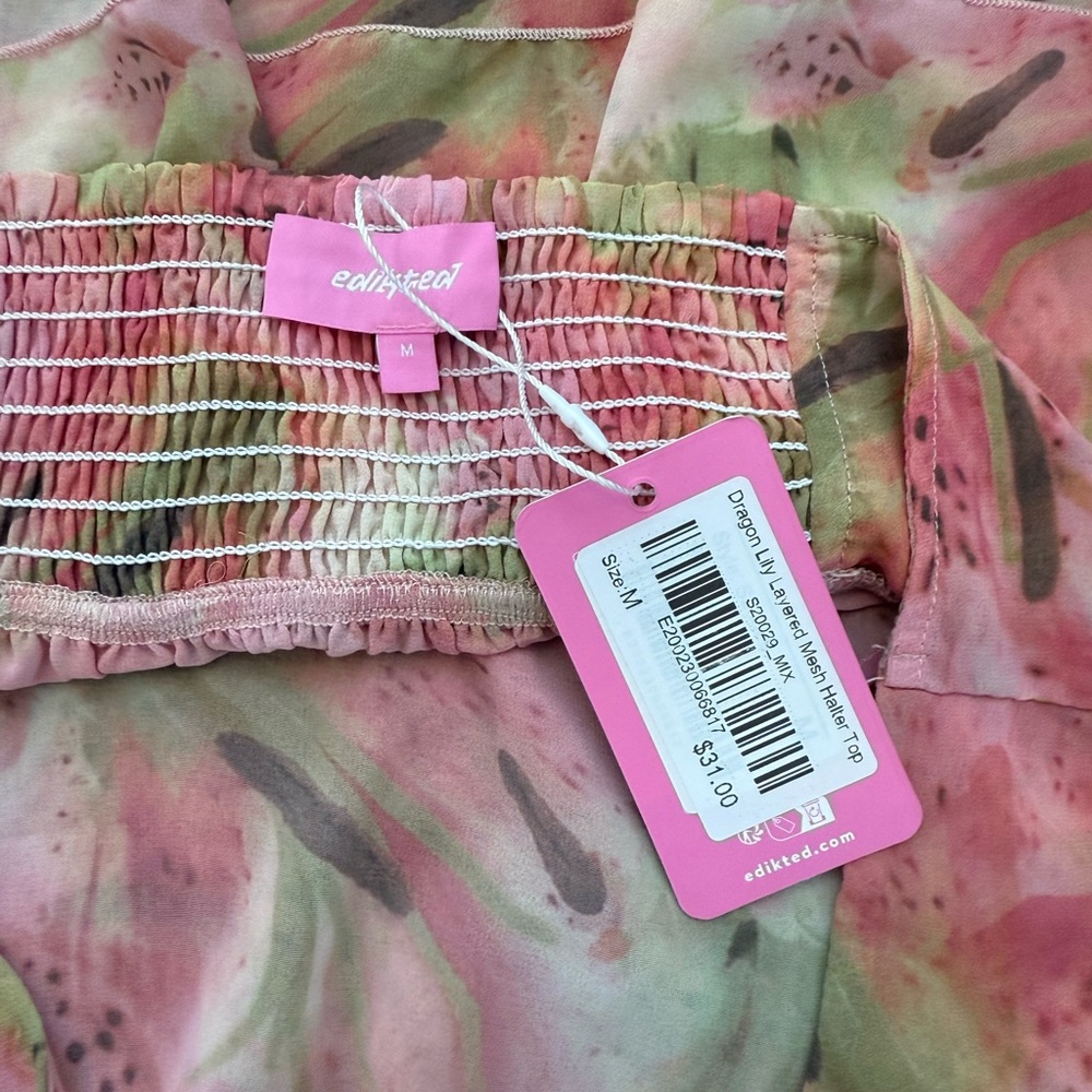 Edikted Pink Floral Layered Halter Crop Top - Picture 4 of 5